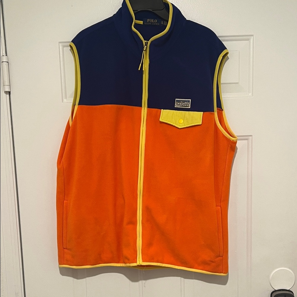 Polo fleece vest orange and blue